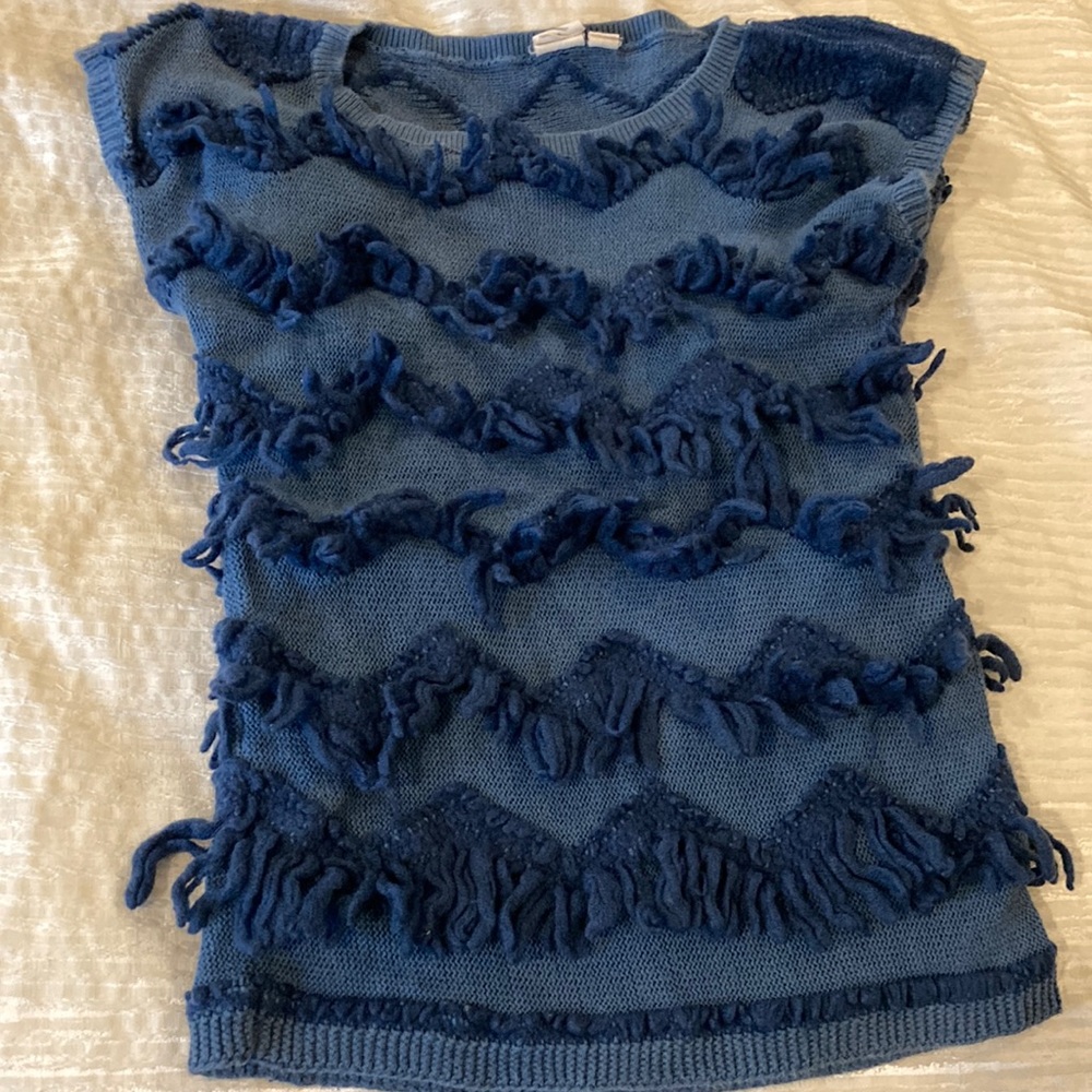 Anthropologie blue fringe sweater